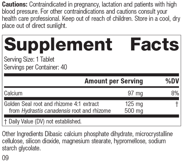 Golden Seal 500mg, 40 Tablets, Rev 07 Supplement Facts