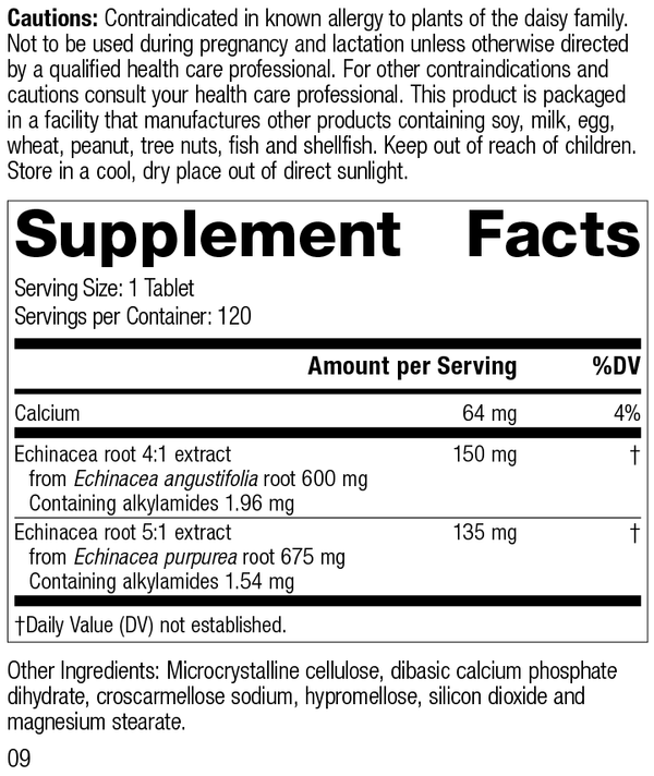 Echinacea Premium, 120 Tablets, Rev 09 Supplement Facts