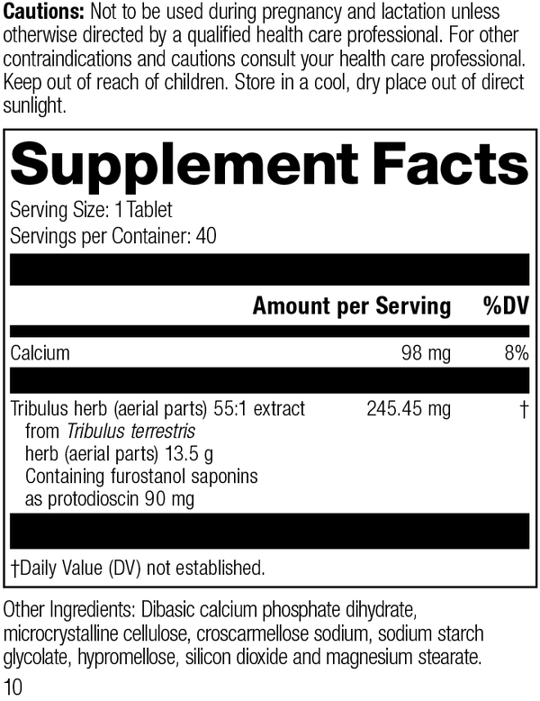 Tribulus, 40 Tablets, Rev 10 Supplement Facts