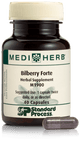 An image of herbal supplement Bilberry Forte next to a capsule.